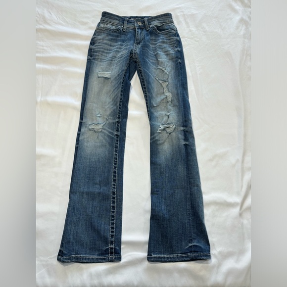 BKE Aiden Boot Distressed Busted Knee Zipper Pockets Stretch Denim Jean 26 x 32 - Picture 1 of 5